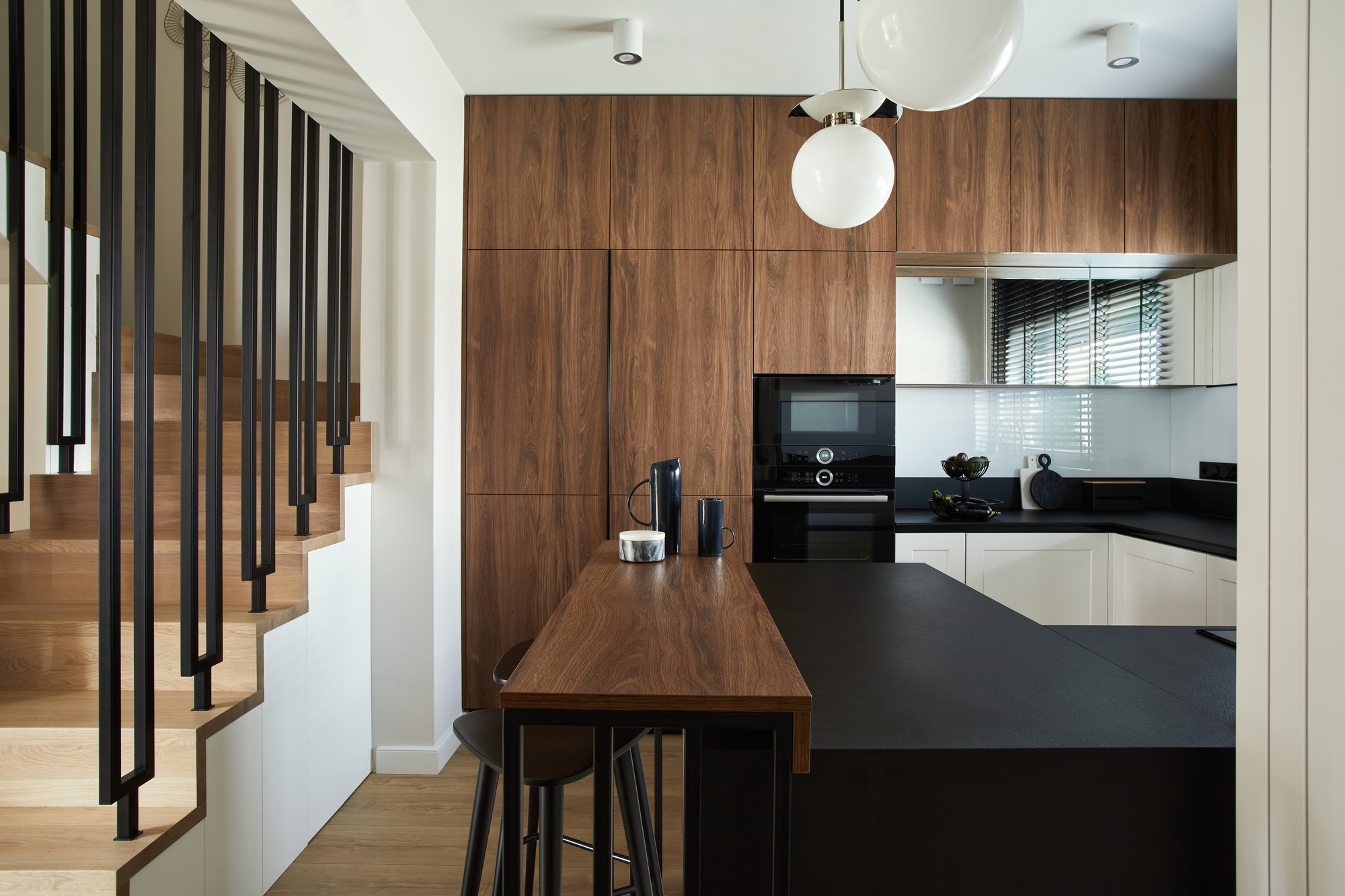 Stylish brown panel kitchen interior